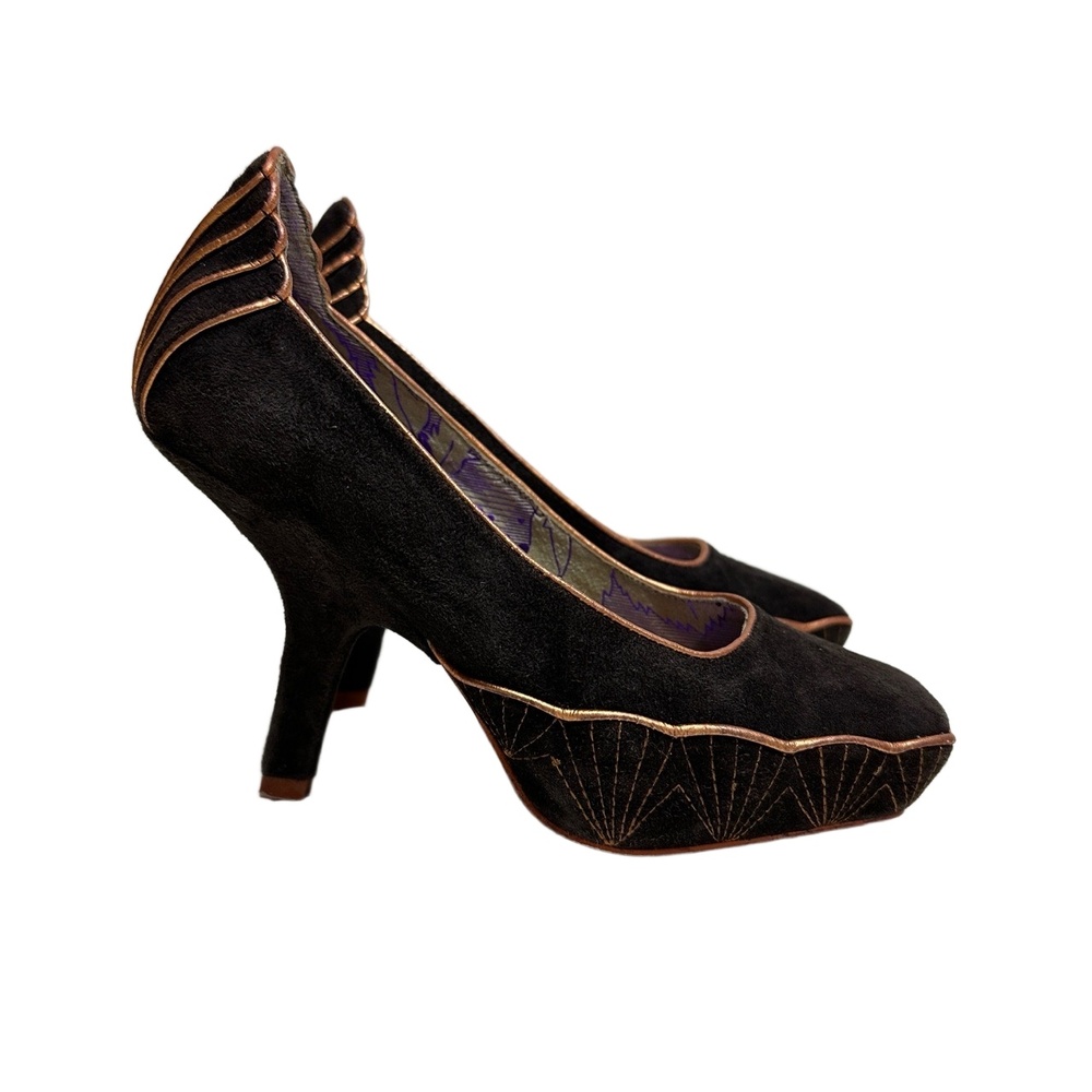 Irregular‎ Choice Brown Suede Copper Square Toe Heels Modern Minimalist Womens 5